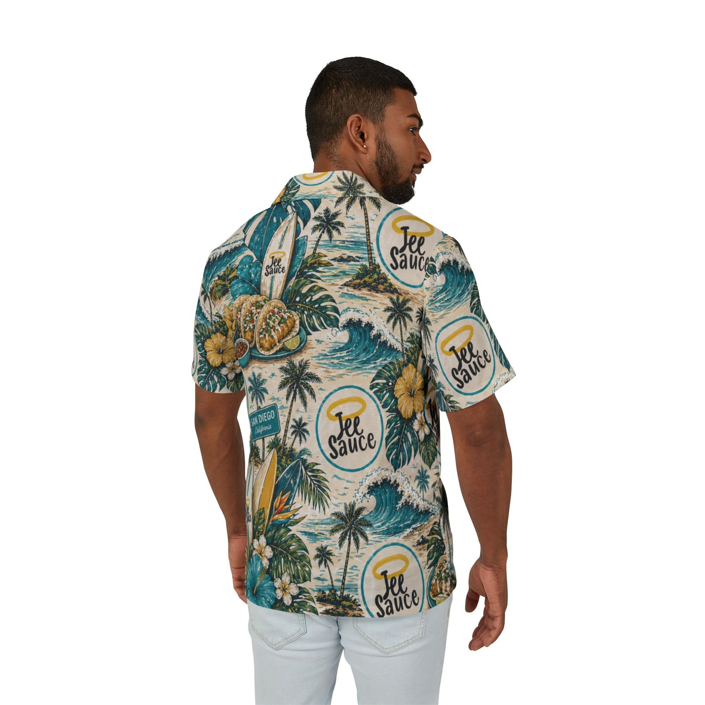 Men's Tropical Hawaiian Shirt — 'Tee Sauce' Surf & Tacos AOP Camp Shirt