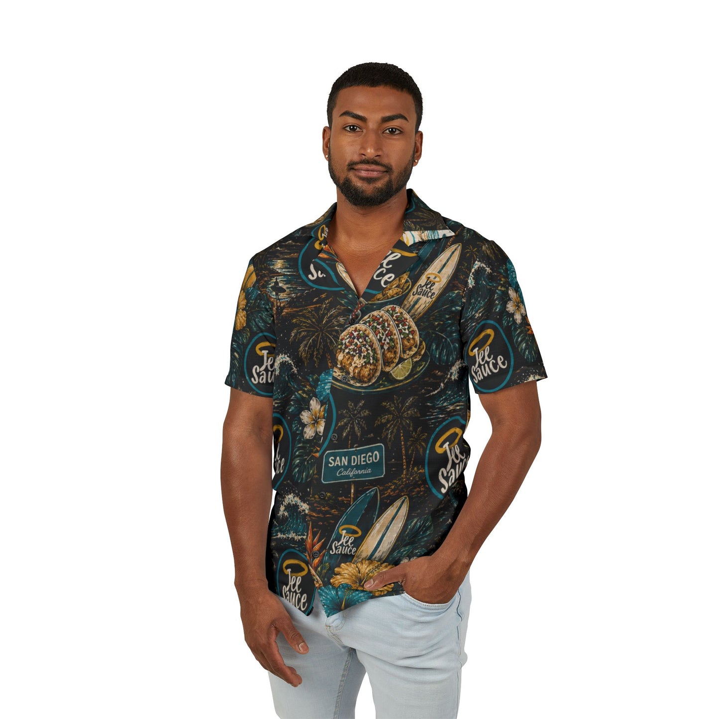 Men's Tropical Hawaiian Shirt — 'Tee Sauce' Surf & Tacos AOP Camp Shirt