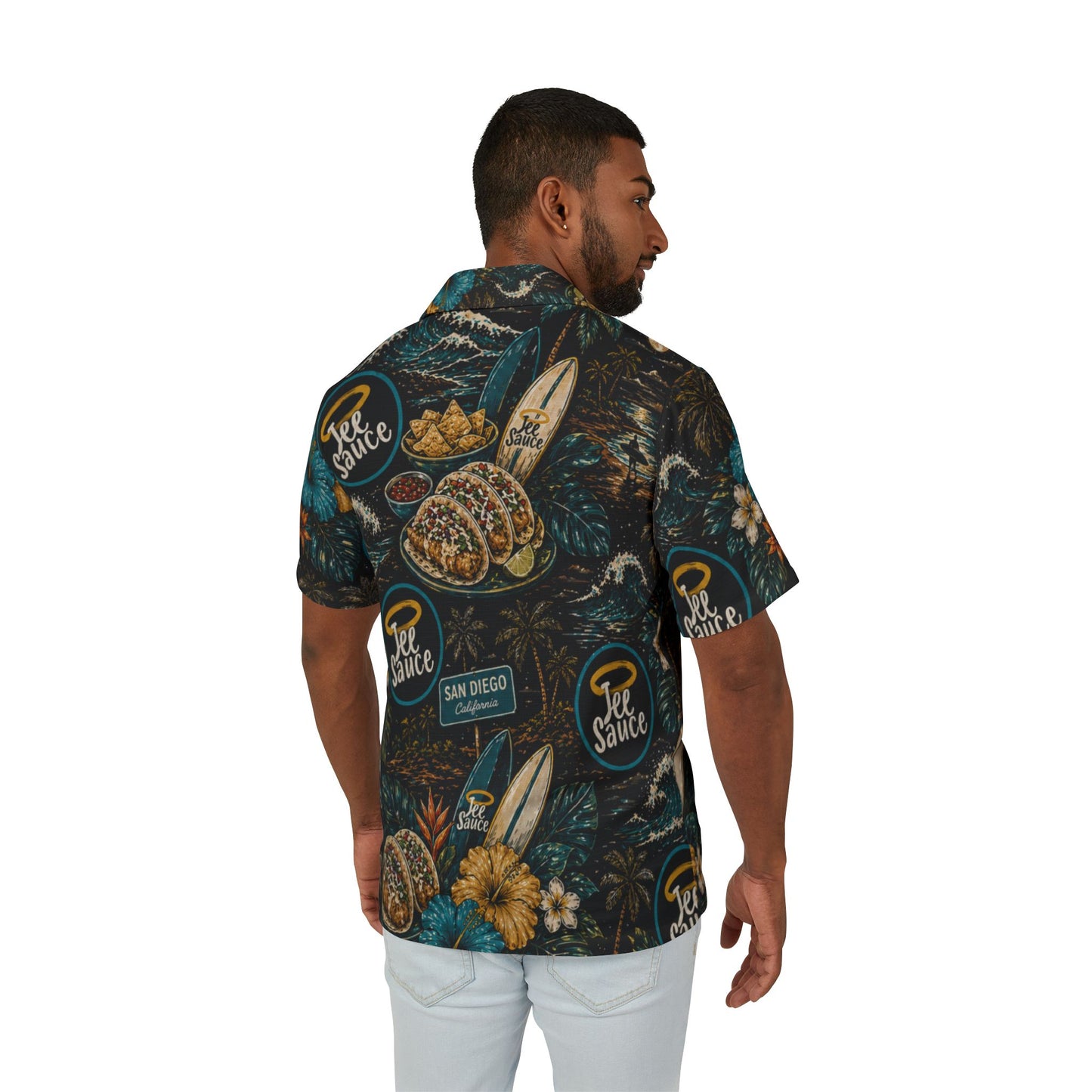 Men's Tropical Hawaiian Shirt — 'Tee Sauce' Surf & Tacos AOP Camp Shirt