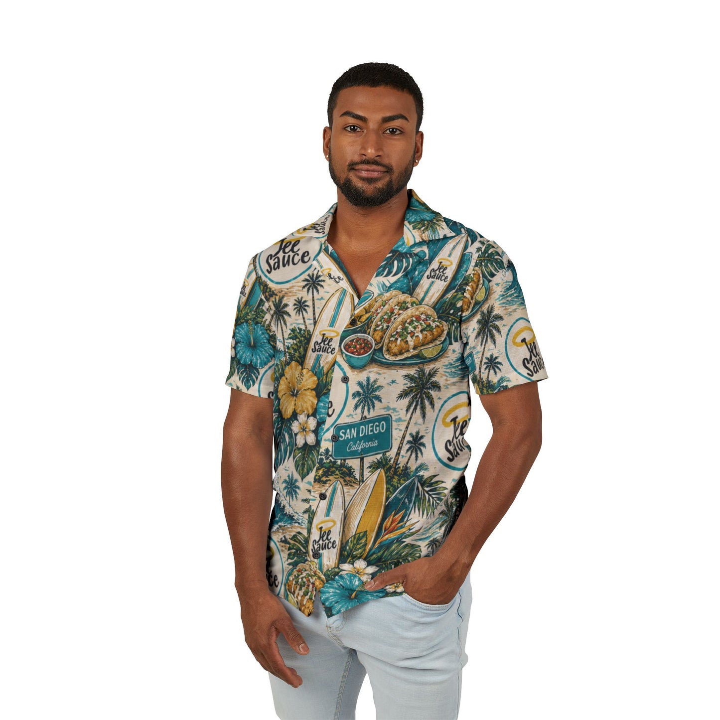 Men's Tropical Hawaiian Shirt — 'Tee Sauce' Surf & Tacos AOP Camp Shirt