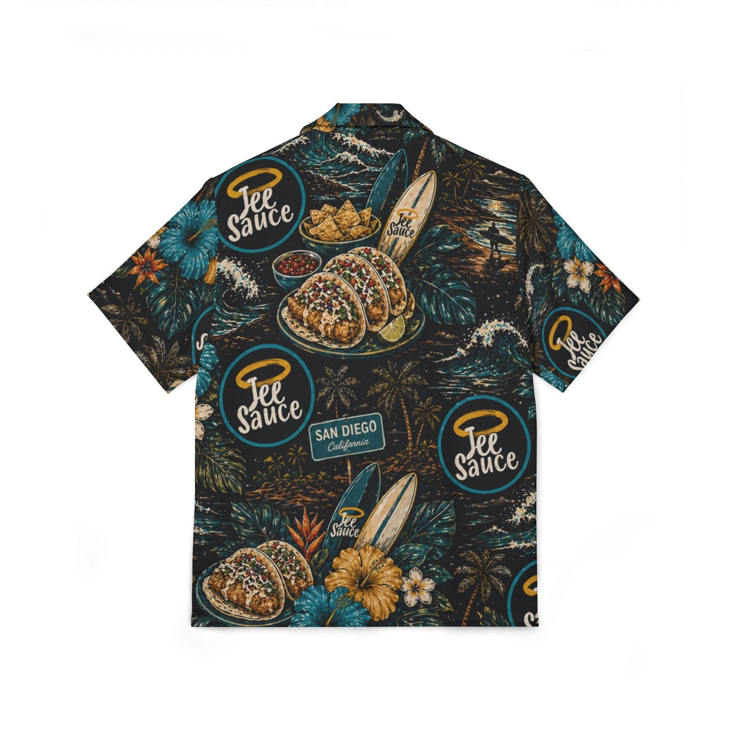 Men's Tropical Hawaiian Shirt — 'Tee Sauce' Surf & Tacos AOP Camp Shirt
