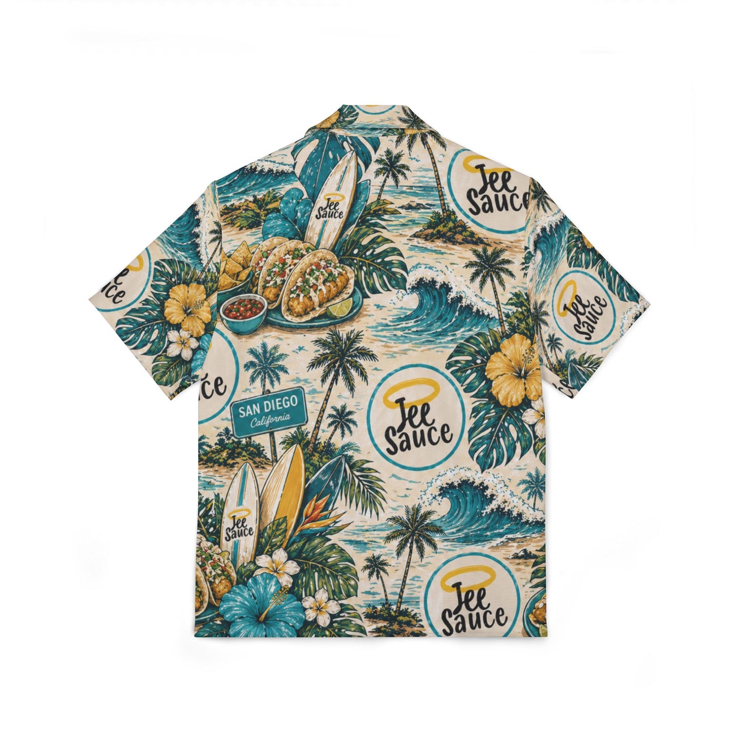 Men's Tropical Hawaiian Shirt — 'Tee Sauce' Surf & Tacos AOP Camp Shirt